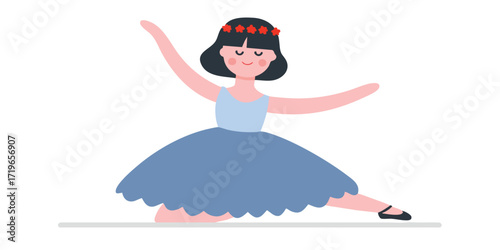 A young dancer gracefully performs a ballet pose, set against a minimalist, clean background. A charming ballet dancer practices, conveying a sense of joy, dedication, and elegance through movement.