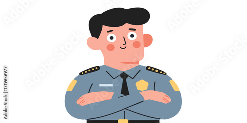 A confident police officer stands in full uniform, showcasing a strong, dependable presence. A symbol of protection and service.