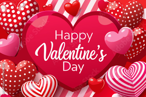 Happy Valentine's Day Heart Balloons and Stripes Background love romance