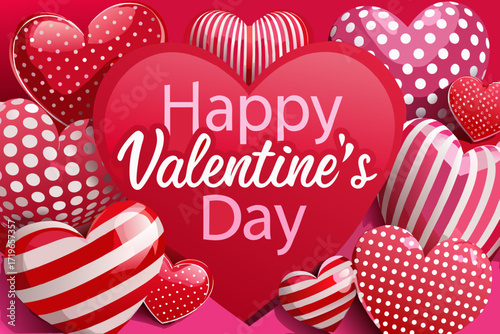 Happy Valentine's Day greeting with red and pink hearts love