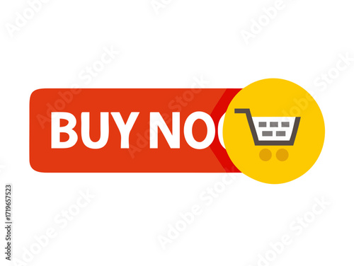 Red and Yellow Buy Now Button Graphic with Shopping Cart Icon e-commerce