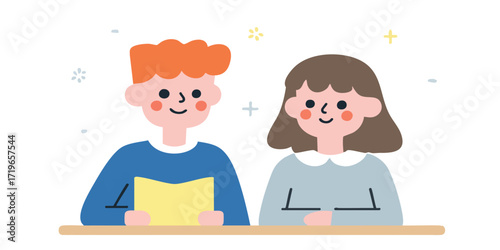 A cheerful pair of students engrossed in reading, showcasing the bliss of education, knowledge, and youthful enthusiasm.
