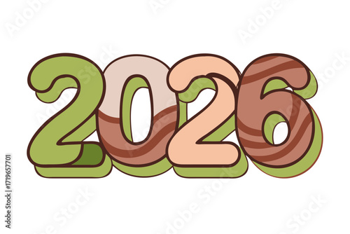 Stylized 2026 numbers with wavy stripes on transparent background new year