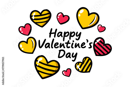 Yellow and pink hearts arranged in a circle on a white background love valentine