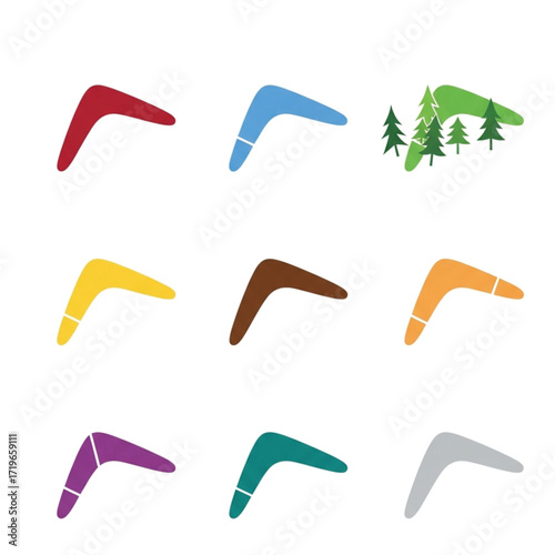 Collection of Colorful Boomerang Icons with Simple Design Elements.
