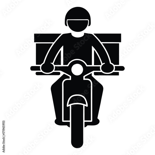 Food delivery person riding a scooter with a delivery box icon for restaurants and services