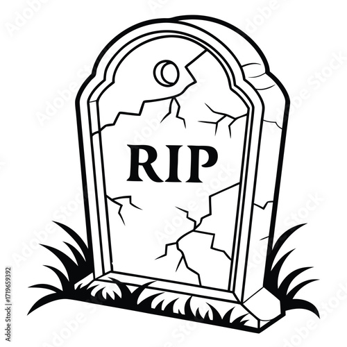 Cracked Tombstone With RIP Inscription Keywords: tombstone, RIP, cracked, gravestone