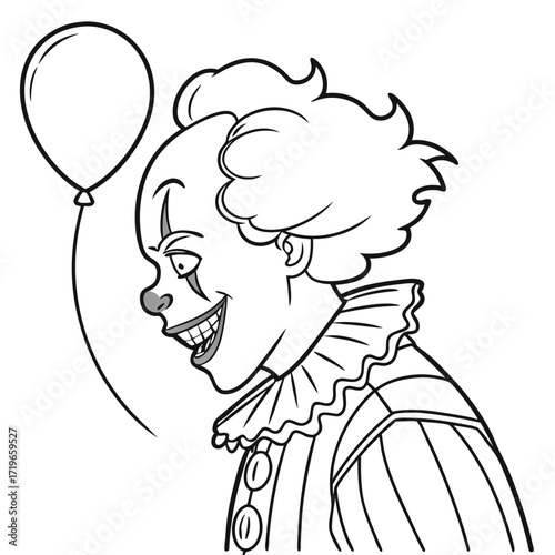 Creepy Clown With Balloon Outline Keywords: clown, creepy, scary, horror, halloween, balloon, red