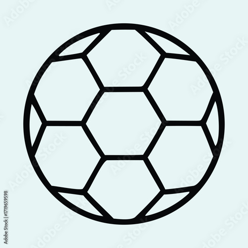 Minimalist black outline icon of a classic soccer ball, perfect for sports-themed designs, apps, and websites, representing athletic games and team play