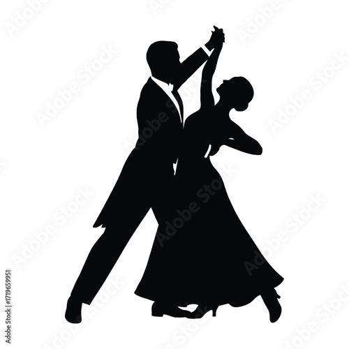 Elegant silhouette of a couple dancing ballroom style