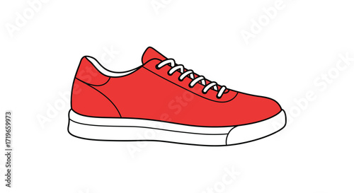 Stylish red canvas sneaker with white laces and sole classic footwear design for casual wear isolated on white background