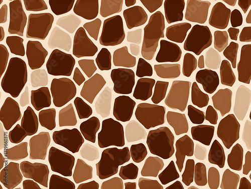 Abstract giraffe pattern with brown and beige spots creating a seamless animal print design.