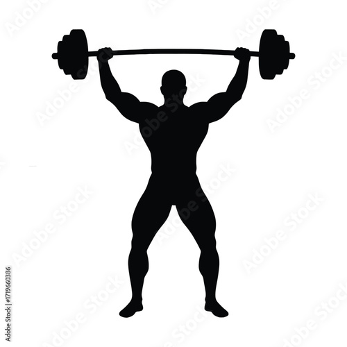 Silhouette of a muscular man lifting a barbell overhead