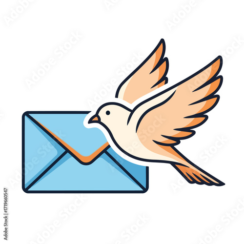 A charming vector icon showcasing the duality of aerial mail delivery, featuring a peace dove carrying an envelope
