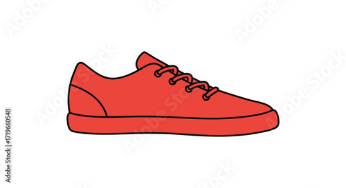 Vibrant red casual sneaker with brown laces shoe silhouette graphic for fashion and footwear design isolated on white background