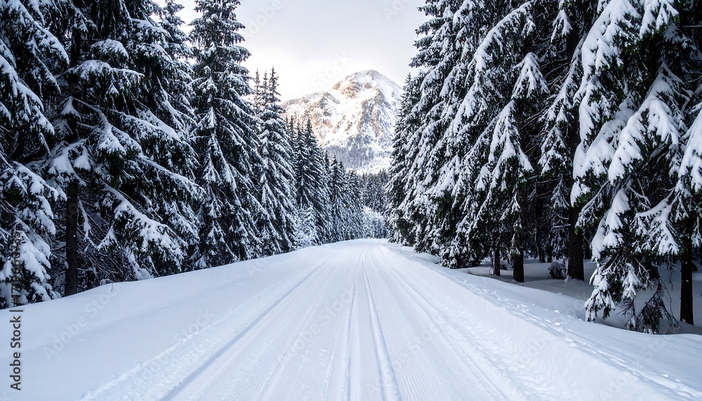 Obraz premium Snowy winter trail through a forest