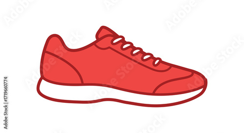 Bright red running shoe with white soles and laces sporty athletic footwear isolated on white background
