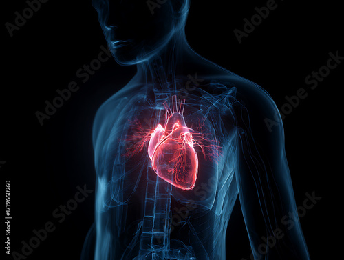 Anatomical Heart Illustration: A Detailed View of the Human Cardiovascular System in a Medical Visualization