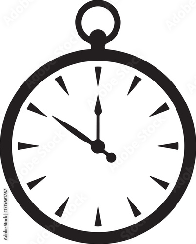 Classic pocket watch silhouette with roman numerals and simple hands indicating the time isolated on a white background isolated on white background isolated on transparent background