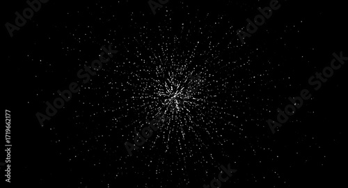 : An explosive radial burst of fine lines and dots, starting dense in the center and fading out, creating a gradient effect with stippling.
