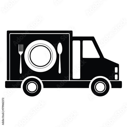 Restaurant food delivery truck icon symbolizing meals on wheels and quick service