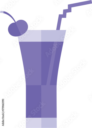Flat Design Purple Cocktail with Cherry and Straw.