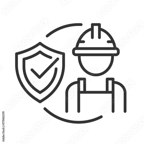 worker insurance icon, labor protection concept, coverage from injury, line vector illustration
