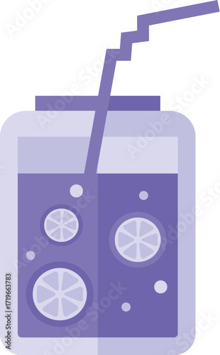 Stylized Flat Design Purple Drink with Citrus Slices and ZigZag Straw.