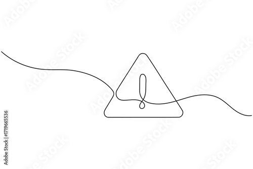 Danger warning sign exclamation mark triangle one line drawing  and minimalist style isolate outline vector illustration