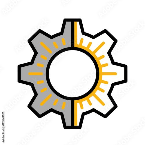 Duality Icon Vector Illustration of a Gear with Sun and Shadow