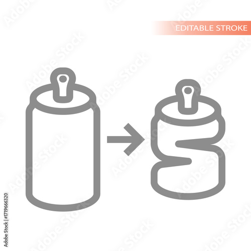 Soda or drink can and smashed can. Recycle and recycling tin can vector icon.