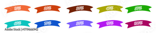Colorful percentage values on ribbons isolated on transparent background