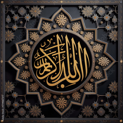 Intricate Arabesque and Star Pattern Surrounding Sacred Calligraphy
