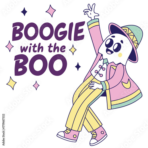 Dancing ghost with text Boogie with the Boo Keywords: ghost, boo, boogie, dancing, cute, cartoon