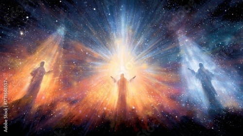 Vibrant glowing illustration of the Transfiguration of Light religious artwork