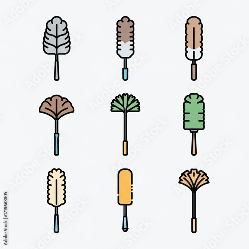 Collection of Colorful Feather Dusters with Various Designs and Textures.