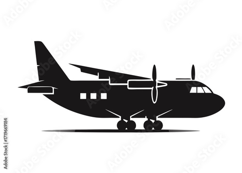 Cargo plane black vector silhouette on white background
