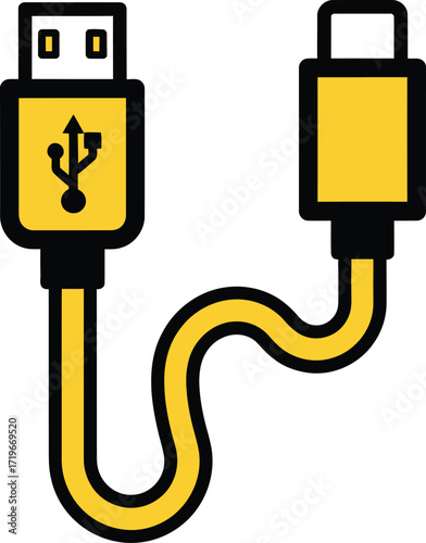 Yellow usb type a to usb type c cable illustration