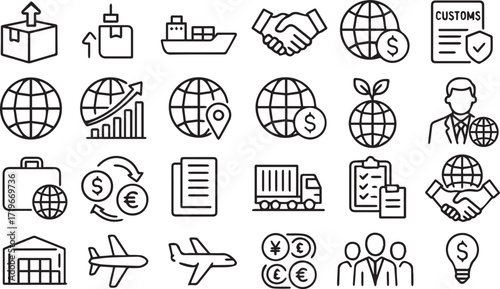 Global Trade and Logistics Icons International Commerce and Shipping