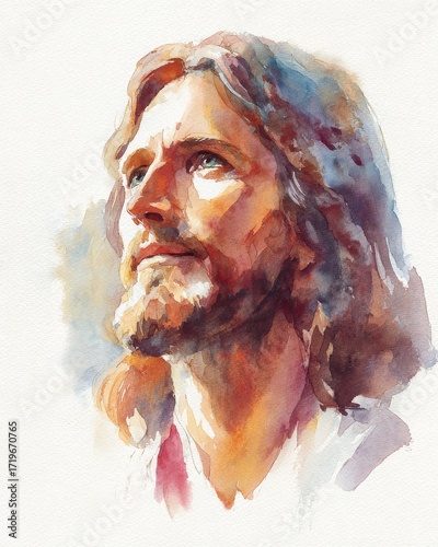 Watercolor painting of Jesus Christ with soft brush