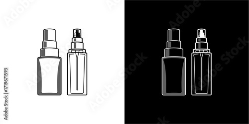 Two rectangular spray bottles, one opaque and one transparent, shown in positive and negative space.