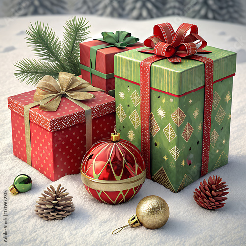 christmas gift boxes and decorations
