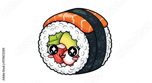 Adorable sushi roll, a delightful culinary creation with a kawaii face, bringing joy to every bite