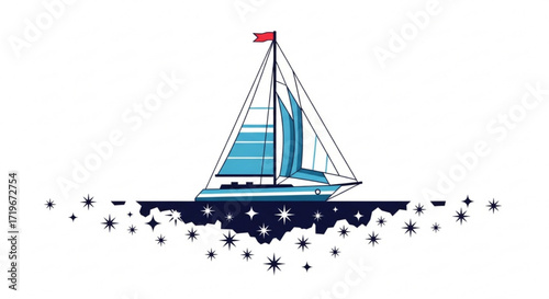 A serene sailboat gracefully gliding on a starlit sea, , capturing the essence of nautical adventure and tranquil maritime beauty