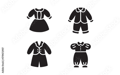 Children s formal wear outfits silhouettes on white Background