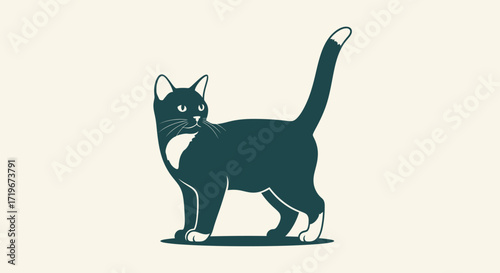 Elegant tuxedo cat silhouette illustration with a simple and clean design graphic