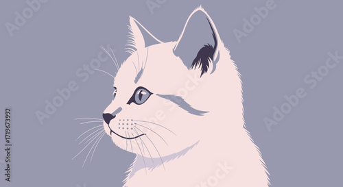 Minimalistic vector illustration showcasing a graceful white cat in profile view showcasing feline