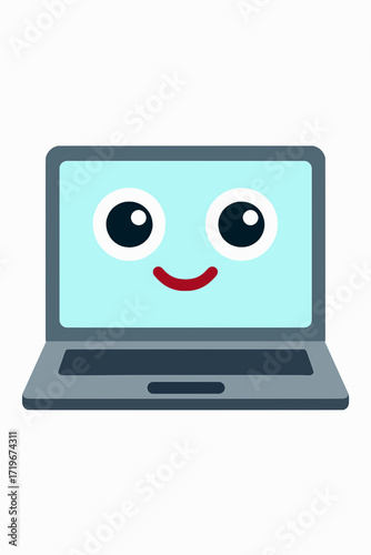 Wallpaper Mural Flat vector illustration of a cheerful laptop with cartoon smile on a white background Torontodigital.ca