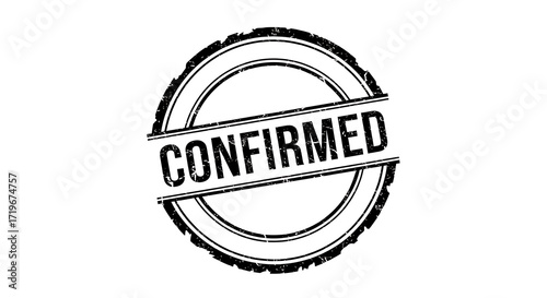 A black and white confirmed stamp with circular border design
