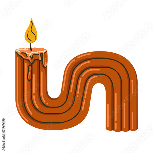 Curved decorative boho candle with melting wax